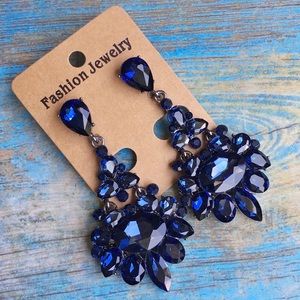 Cherryl’s Jewelry - Navy Blue Crystal Chandelier Event Earrings Cherryl’s Jewelry - Navy Blue Crystal Chandelier Event Earrings